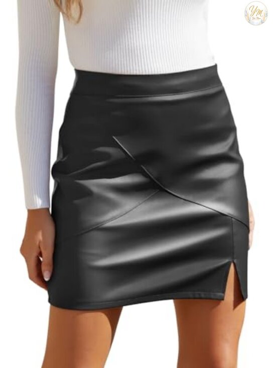 Dresses & Skirts - Faux Leather High Waisted Bodycon Pencil Mini Skirt with Built-In Shorts